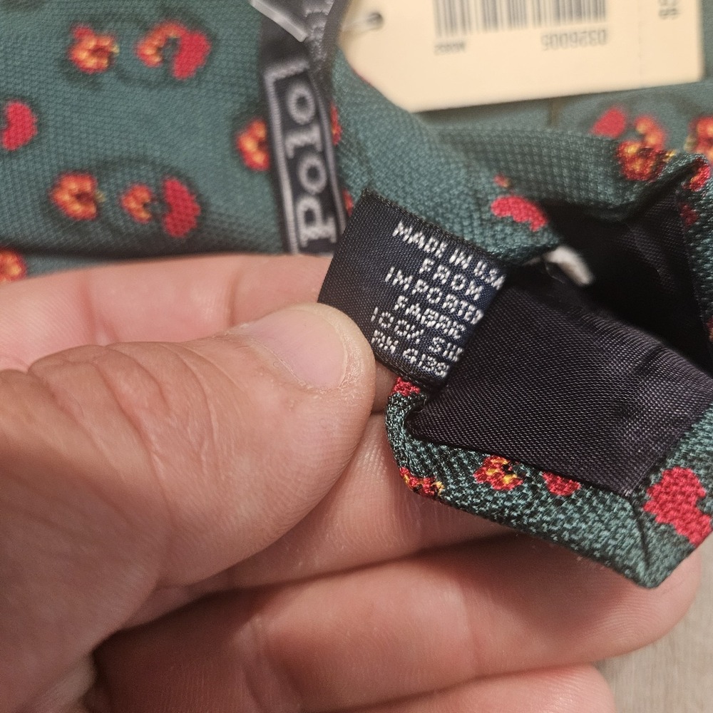 NWT Vintage Polo Ralph Lauren Christmas Necktie Green 100% Silk Made In USA 54x4 - Picture 4 of 4